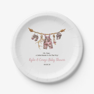 Hunting Clothesline Pink Camo Girl Baby Shower Paper Plate