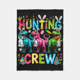 Hunting Crew Easter Three Cute Bunnies T-rexes Hun Fleece Blanket
