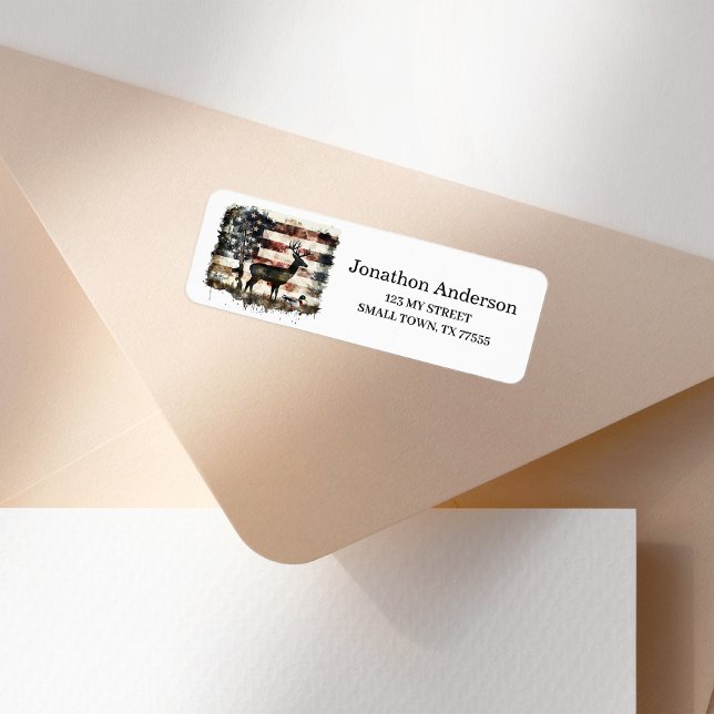 Hunting Deer American Flag Address Label (Creator Uploaded)