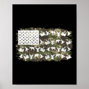 Hunting Deer Hunters Camo American Flag Usa Funny  Poster
