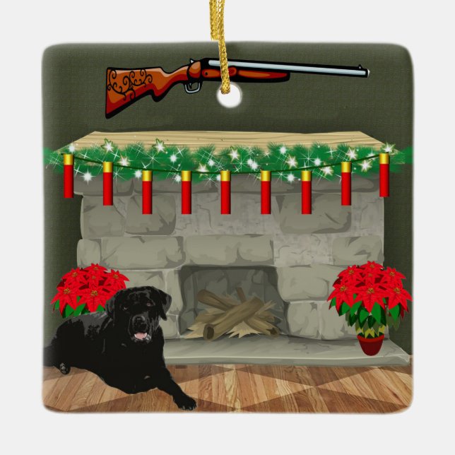 Hunting Dog Shotgun Shell Lights Christmas Ceramic Ornament (Front)