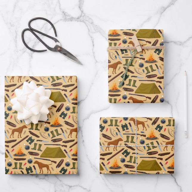 Hunting Dog Shotgun Tent Binoculars Sports Wrapping Paper Sheet (Front)