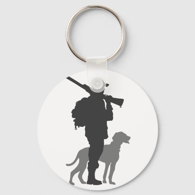 Hunting dog with hunter - Choose background color Keychain (Front)
