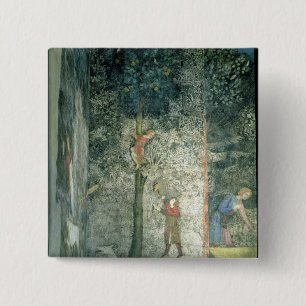 Hunting dogs and men climbing a tree 2 inch square button