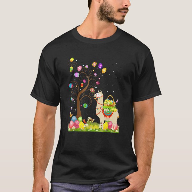 Hunting Egg Tree Llama Easter Llama Bunny Happy Ea T-Shirt (Front)