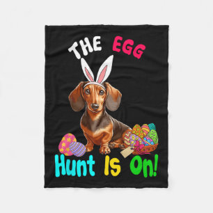Hunting Eggs Is On Easter Day Bunny Dachshund Eggs Fleece Blanket