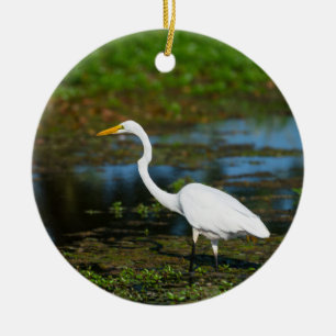 Hunting Egret Ceramic Ornament