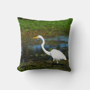 Hunting Egret Throw Pillow