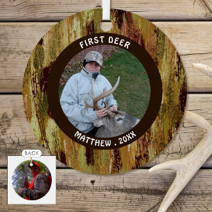 Hunting FIRST DEER Photo Camouflage Personalized Metal Ornament