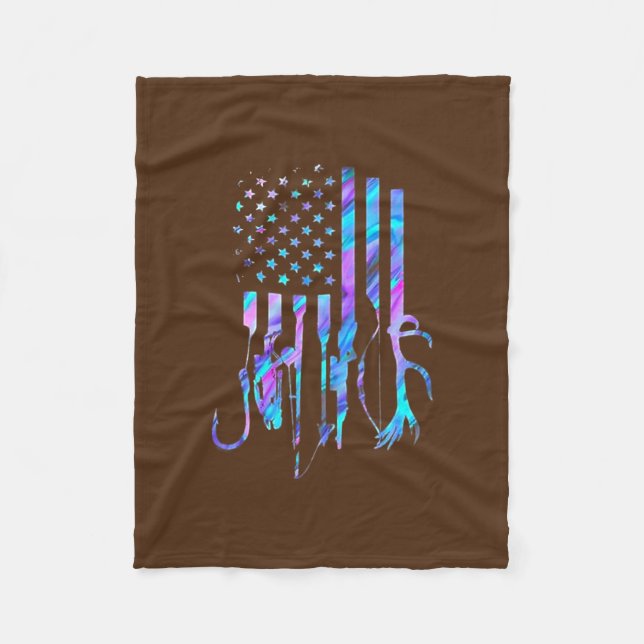 Hunting Fishing American Flag Hologram  Fleece Blanket (Front)