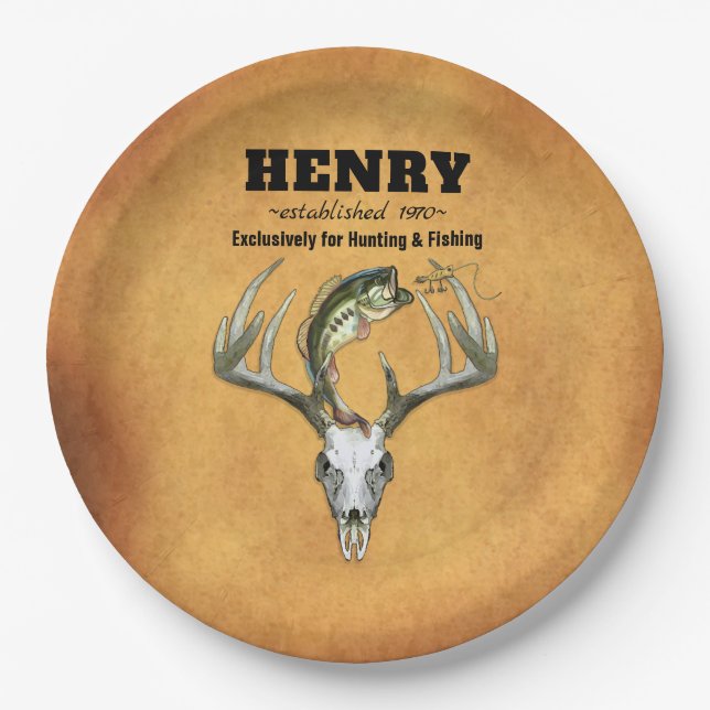 Hunting Fishing Birthday Party Paper Plates (Front)