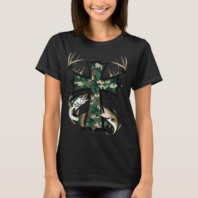 Hunting Fishing Faith - Christian Hunter Fisherman T-Shirt (Front)