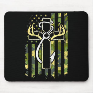 Hunting Fishing Faith Cross Deer Antlers American  Mouse Pad
