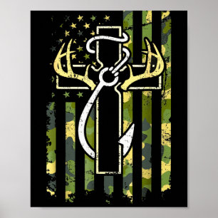 Hunting Fishing Faith Cross Deer Antlers American Poster