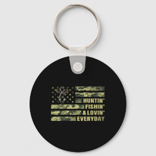 Hunting Fishing Loving Every Day Camo American Fla Keychain