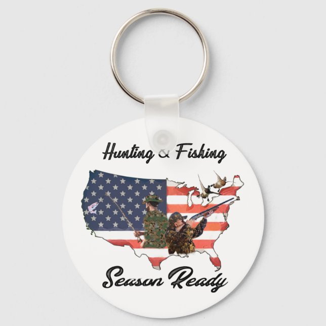Hunting & Fishing  T-Shirt Trucker Hat Button Tape Keychain (Front)