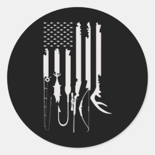 Hunting Fishing Usa Flag American Themed Decor  Classic Round Sticker