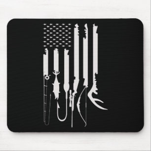 Hunting Fishing Usa Flag American Themed Decor  Mouse Pad