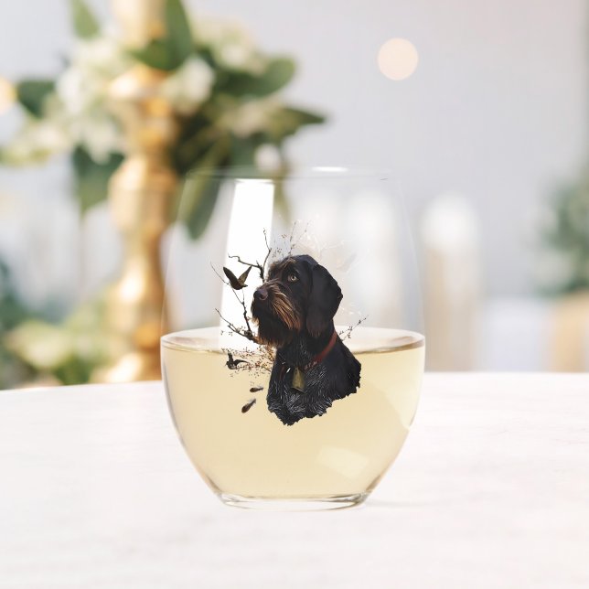 Hunting, German Wirehaired Pointer Stemless Wine Glass (Insitu (Wedding))