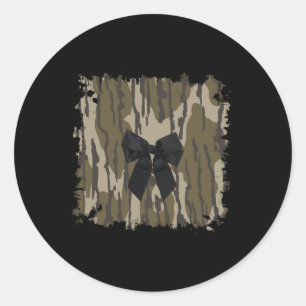 Hunting Girl Camo Black Bow Ribbon  Classic Round Sticker