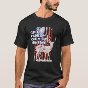 Hunting God Family Country Deer Flag Patriotic T-Shirt
