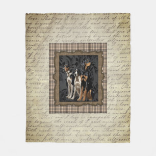 hunting hound dogs on plaid fleece blanket