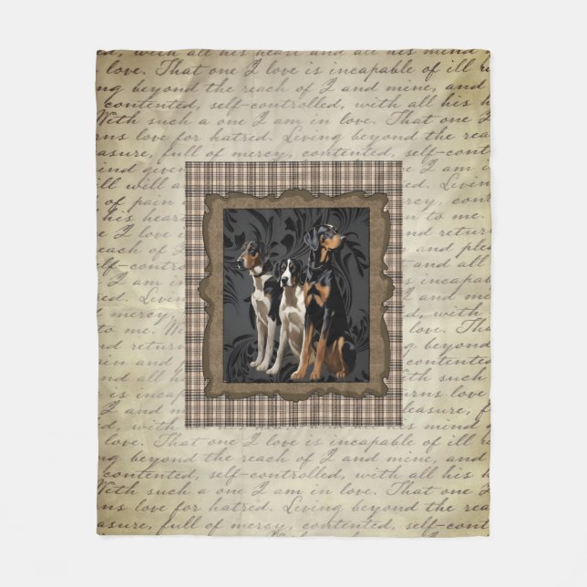 hunting hound dogs on plaid fleece blanket (Front)