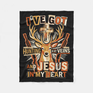 Hunting In My Veins Jesus In Heart Christian Deer Fleece Blanket