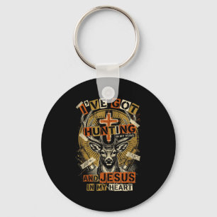 Hunting In My Veins Jesus In Heart Christian Deer Keychain