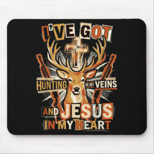 Hunting In My Veins Jesus In Heart Christian Deer Mouse Pad