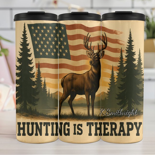 Hunting Is Therapy Deer Flag Thermal Tumbler (Creator Uploaded)