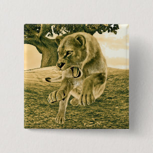 Hunting Lioness 2 Inch Square Button