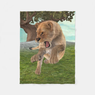 Hunting Lioness Fleece Blanket