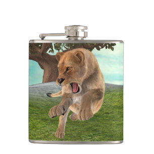 Hunting Lioness Hip Flask