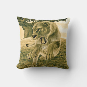 Hunting Lioness Throw Pillow