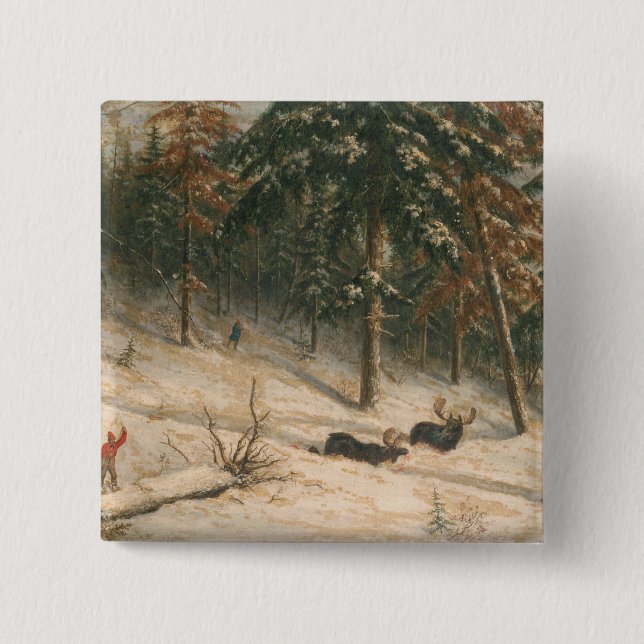 Hunting Moose 2 Inch Square Button (Front)