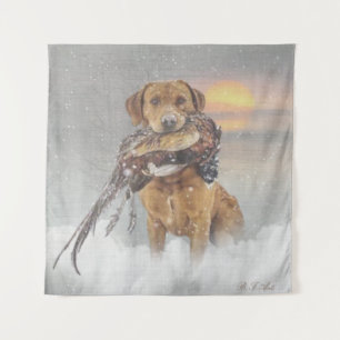 Hunting pheasant in winter tapestry