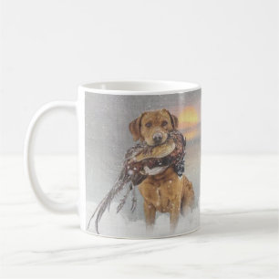 Hunting pheasant in winter tapestry poster acrylic coffee mug