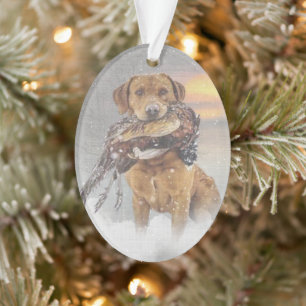 Hunting pheasant in winter tapestry poster acrylic ornament