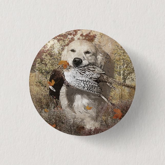 Hunting pheasant ,  tapestry poster acrylic print  1 inch round button (Front)