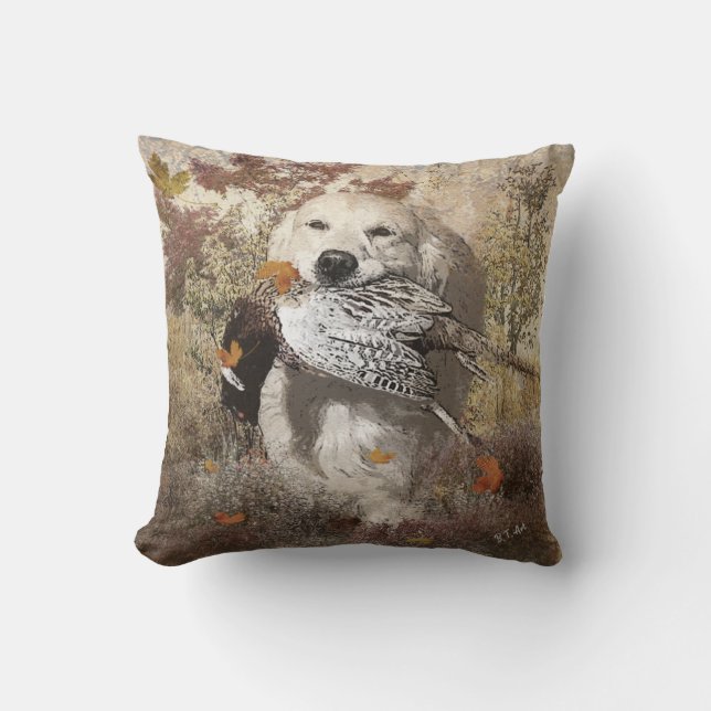 Hunting pheasant ,  tapestry poster acrylic print  throw pillow (Front)