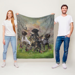 Hunting pheasant  with GSP  Fleece Blanket