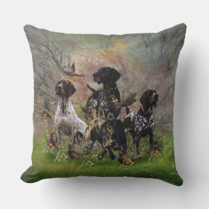Hunting pheasant  with GSP  Throw Pillow