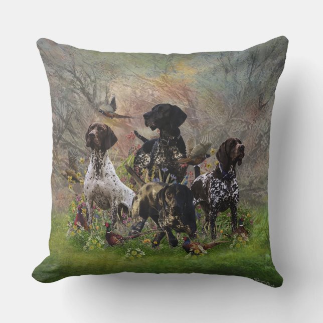 Hunting pheasant  with GSP  Throw Pillow (Front)