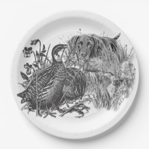 Hunting  quail with hunting dog     paper plate