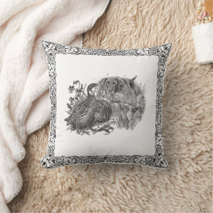 Hunting  quail with hunting dog throw pillow