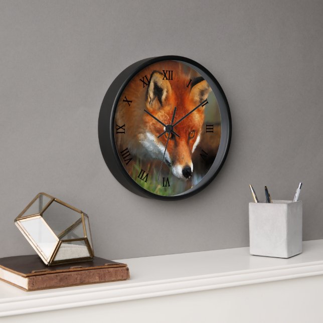 Hunting Red Fox Oil Painting Art Clock (Office)