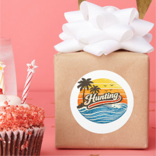 Hunting Retro Sunset Design Classic Round Sticker