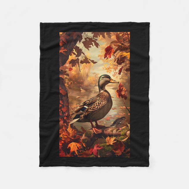 Hunting Scene Mallard Duck Autumn Wildlife Nature  Fleece Blanket (Front)