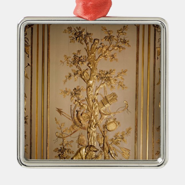 Hunting scene, wood panelling  from dining metal ornament (Front)